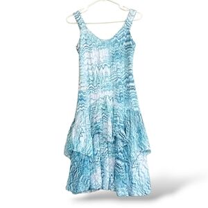 Carine Turquoise Tie-Dye Low Waist Tiered Midi Dress Ocean Fairy Adorable Ruffle